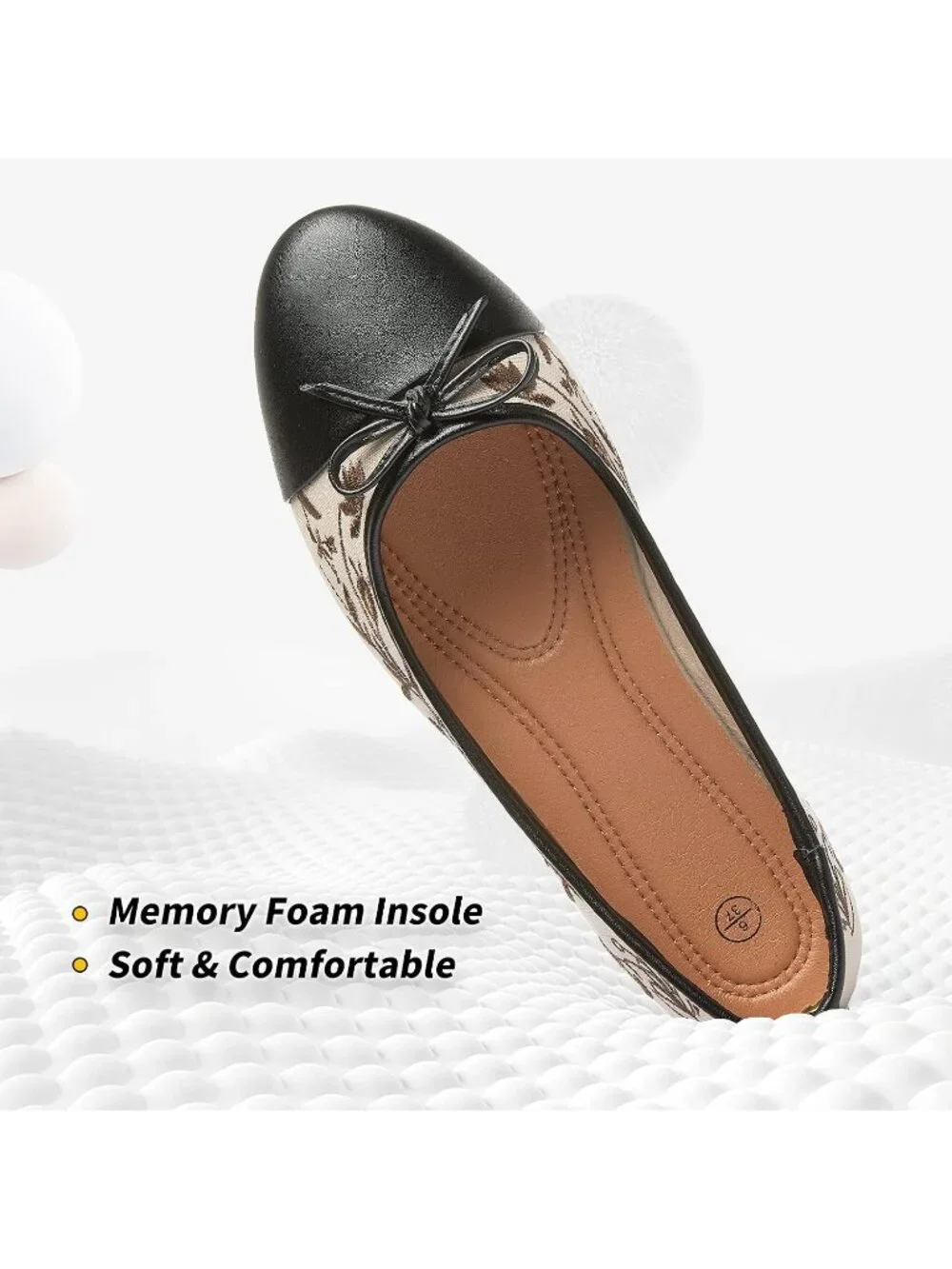 Women Apricot Black Flats Shoes with Pomegranate Embroidery with Bow Comfortable